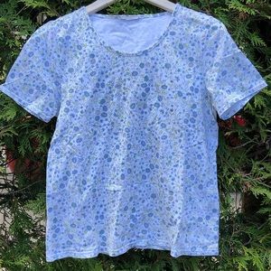 Vintage green + light blue + white Floral tee